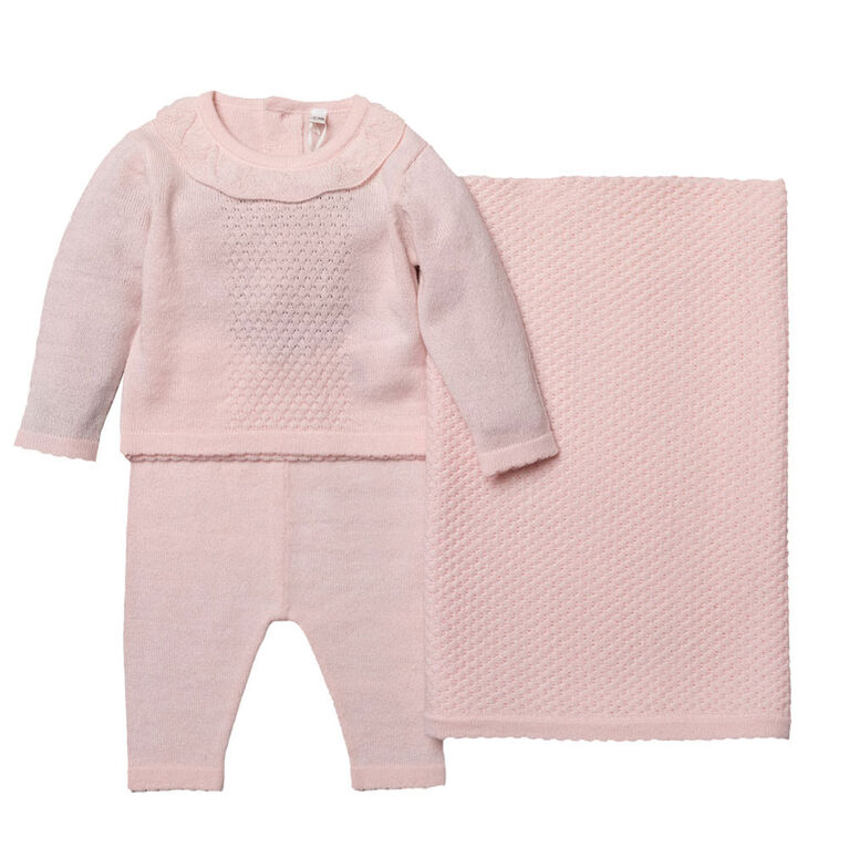 Rock A Bye Baby 3 Piece Knit Cardgian Set-Pink 6-9M