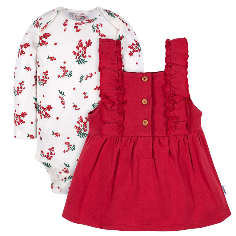 Gerber Childrenswear - 2 Piece Jumper + Bodysuit Sets - Girl - Holly Berries 3-6 months