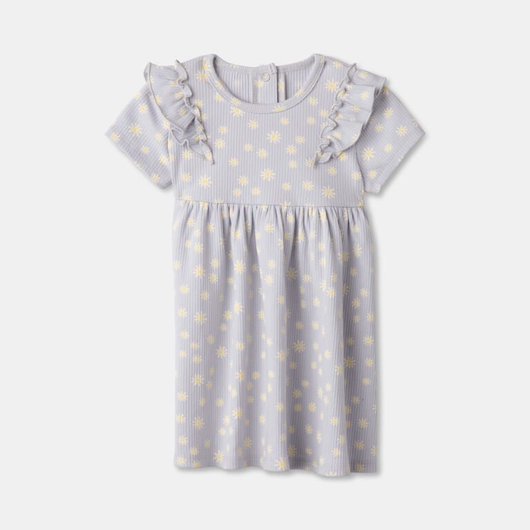 RISE Little Earthling Short Sleeve Ruffle Dress Sleeve Lt Blue Floral Print