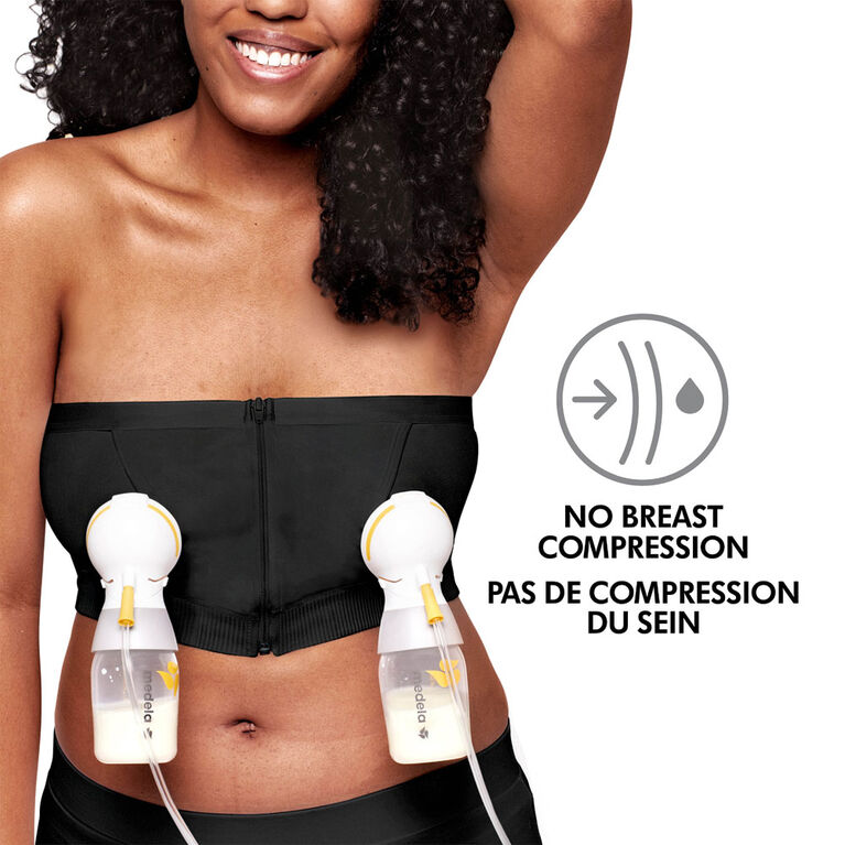 Bustier mains-libres Medela| Soutien-gorge pour l'expression facile avec matériau Adaptive Stretch pour un ajustement parfait | Noir, Grand