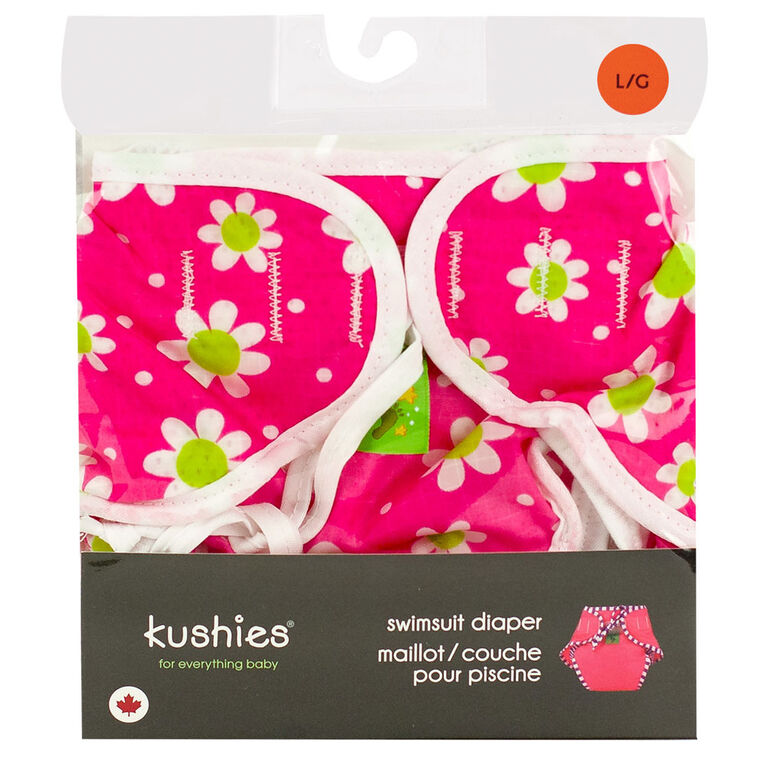 Kushies Swim Diaper, Large - Fuchsia Daisy Print