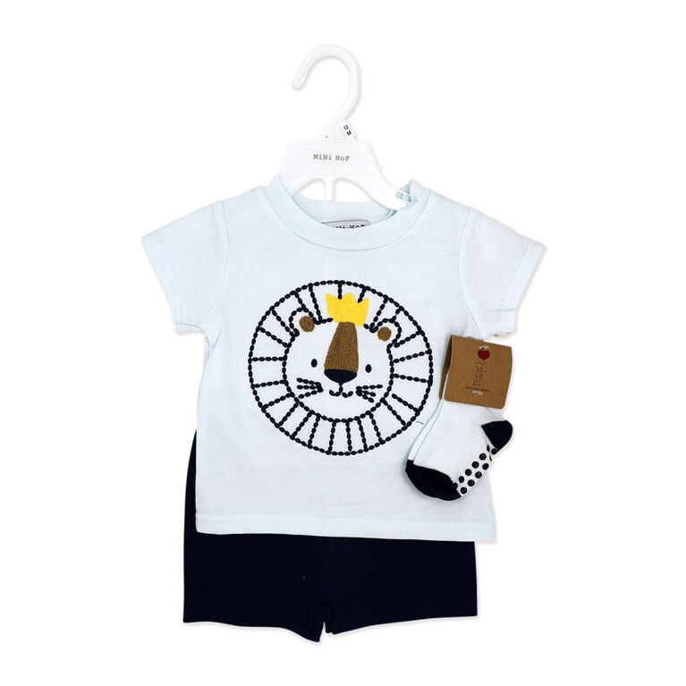 Mini Hop 3 Piece Short Set:Blue Lion 