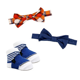 Ensemble 3 pièces nœud papillon et chaussettes : carreaux bleu marine