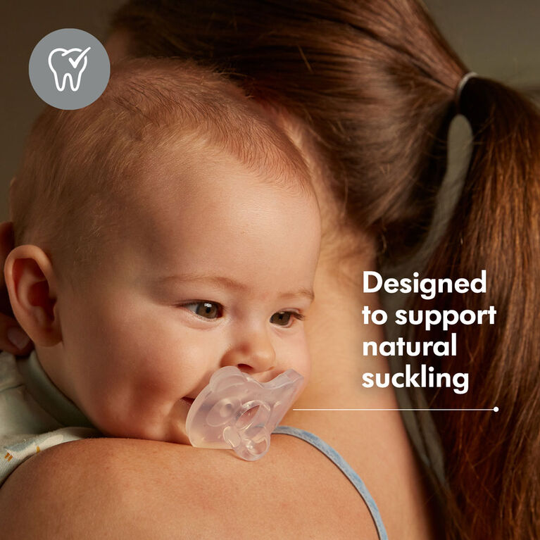 La nouvelle Sucette une pièce SILICONE SOUPLE Medela Baby est conçue pour soutenir la succion naturelle de bébé, sans BPA, légère et orthodontique. 6-18 mo Fille