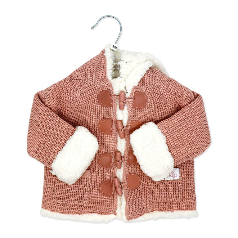 Rock a Bye Baby Cardigan en tricot véritable avec doublure en sherpa : rose, 3-6M