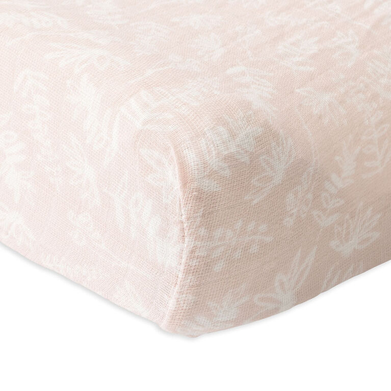 Red Rover - Cotton Muslin Changing Pad Cover - Pink Meadow - R Exclusive