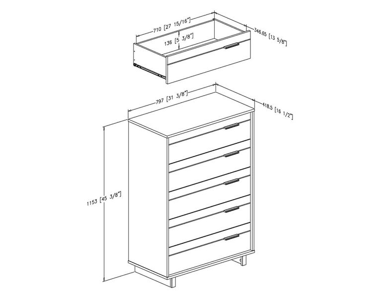 Fynn 5-Drawer Chest Dresser- Gray Oak