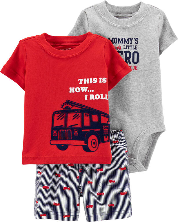 Carter's 3-Piece Firetruck Diaper Cover Set - Red, 6 Months