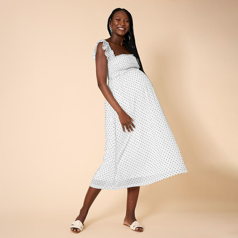 Motherhood Robe Midi Smockée À Manches À Volants