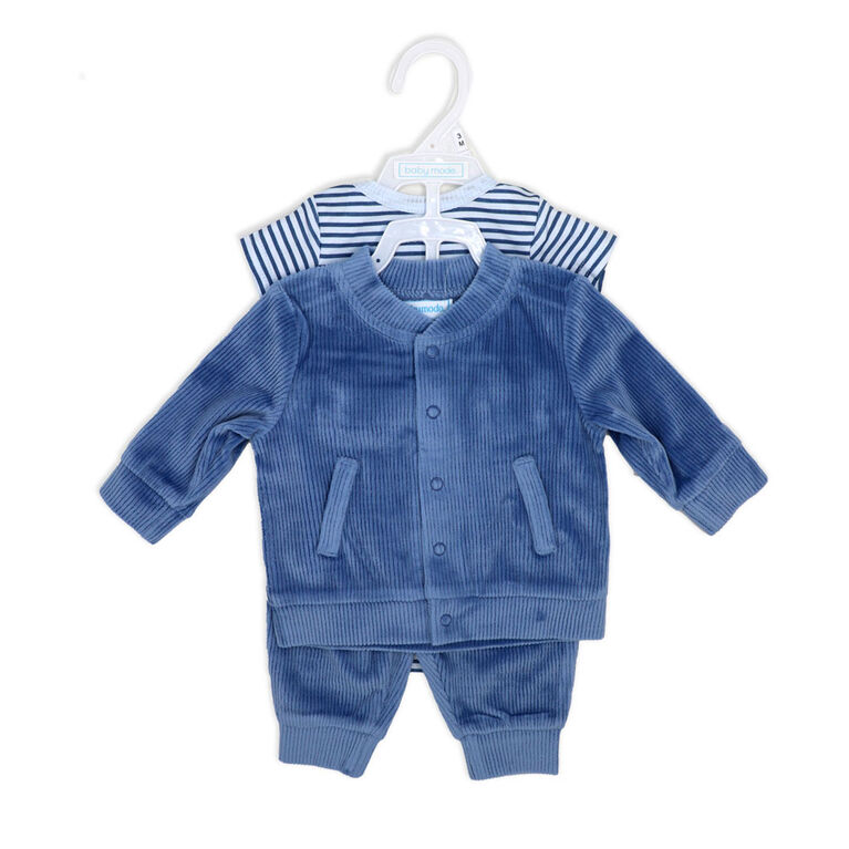 Baby Mode 3 Piece Ribbed Velour Varsity Set: Fierce Lion
