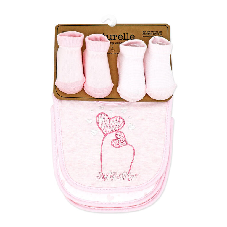 Ensemble bavoir et chaussettes 5 pièces Naturelle : rose