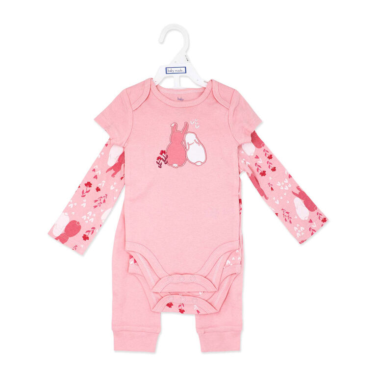 Baby Mode 3 Piece Turn Me Around Set: Pink Bunny 0-3M