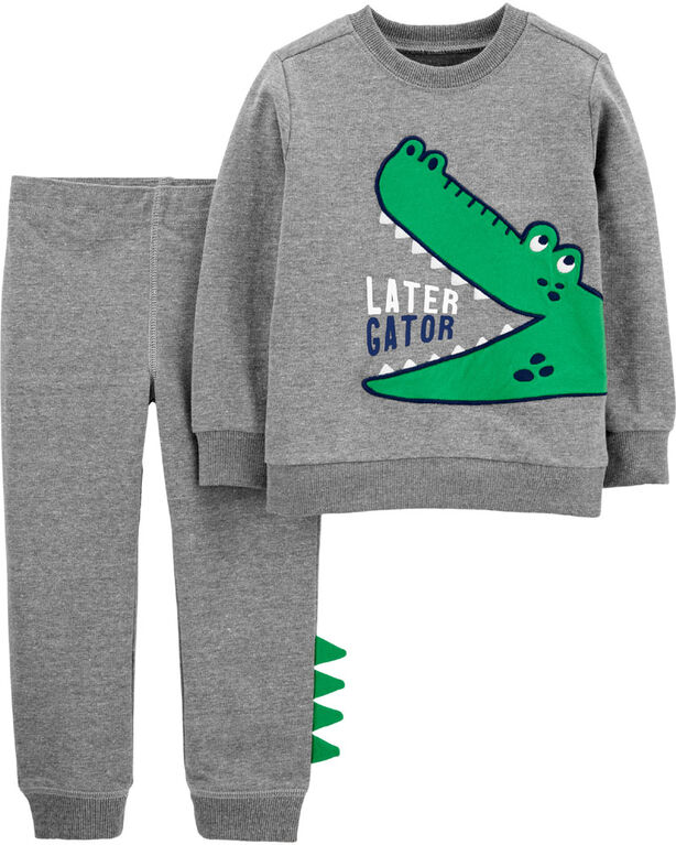 Ensemble 2 pièces chandail à alligator et pantalon de jogging Carter's – gris, 9 mois
