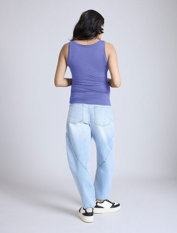 Motherhood Side Ruched Tank-Blue-XL