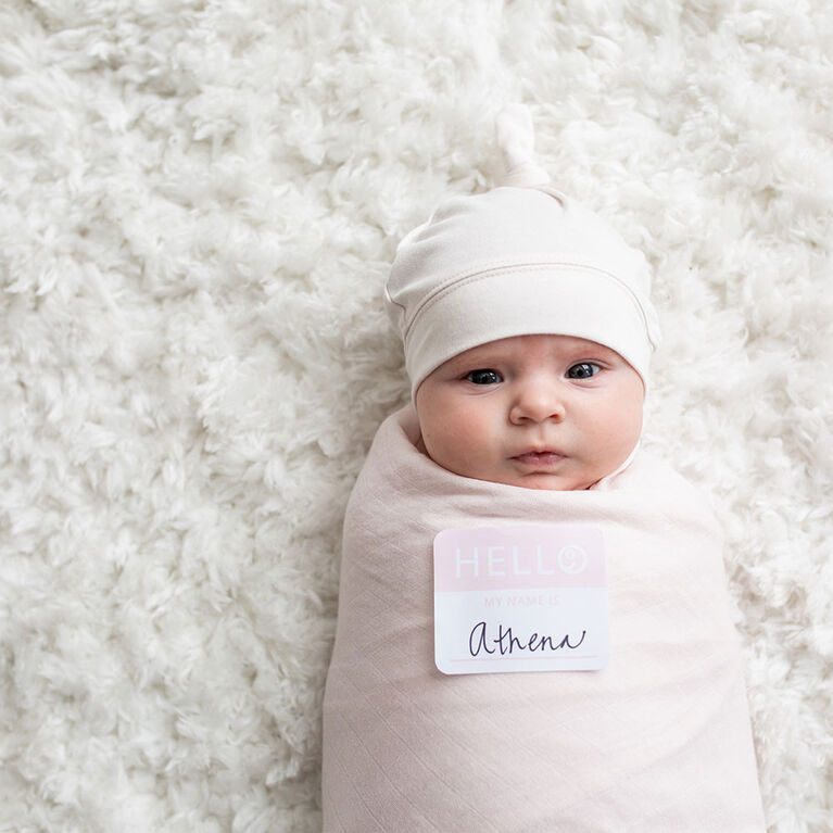 Lulujo Ensemble chapeau et couverture en bambou pour bébé nouveau-né Hello World Rose