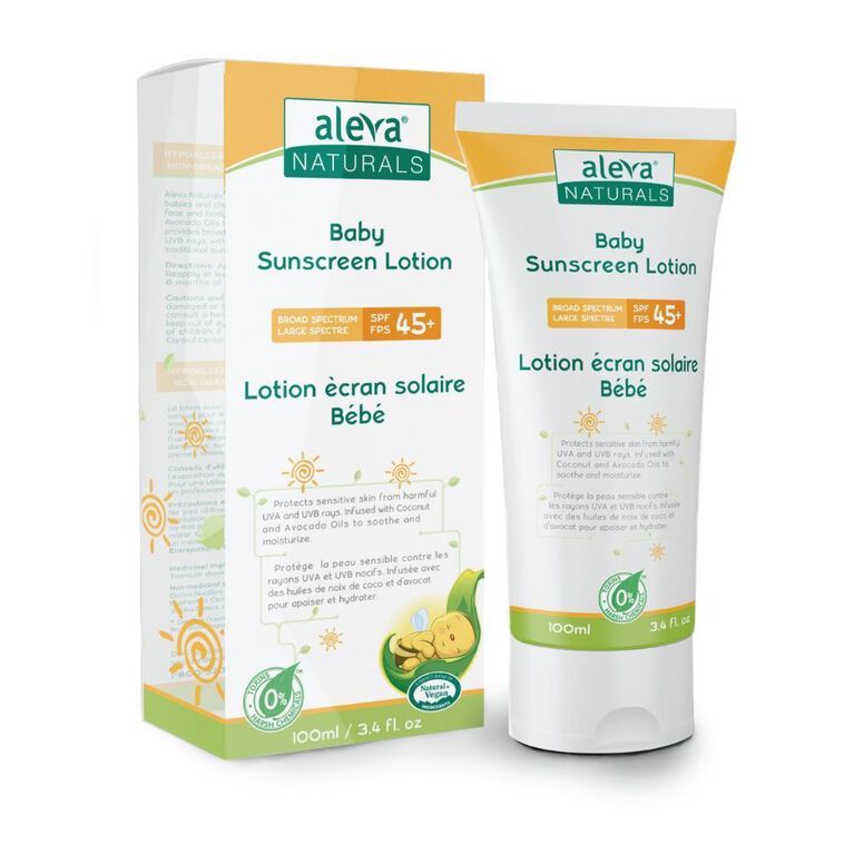 Lotion ècran solaire Bébé Aleva Naturals.