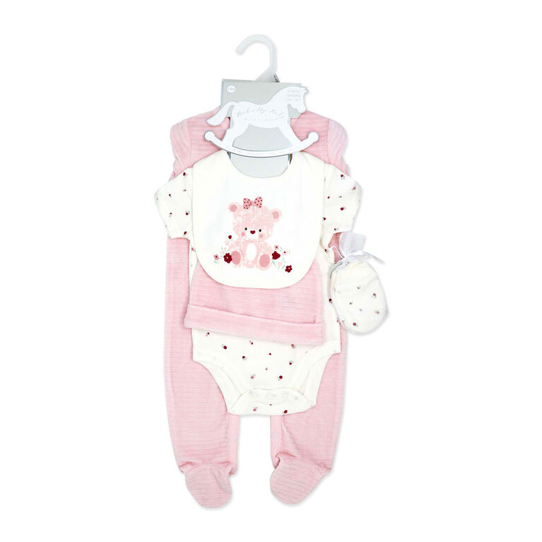 Rock a Bye Baby Ensemble 5 pièces en velours côtelé pour fille : Ours rose