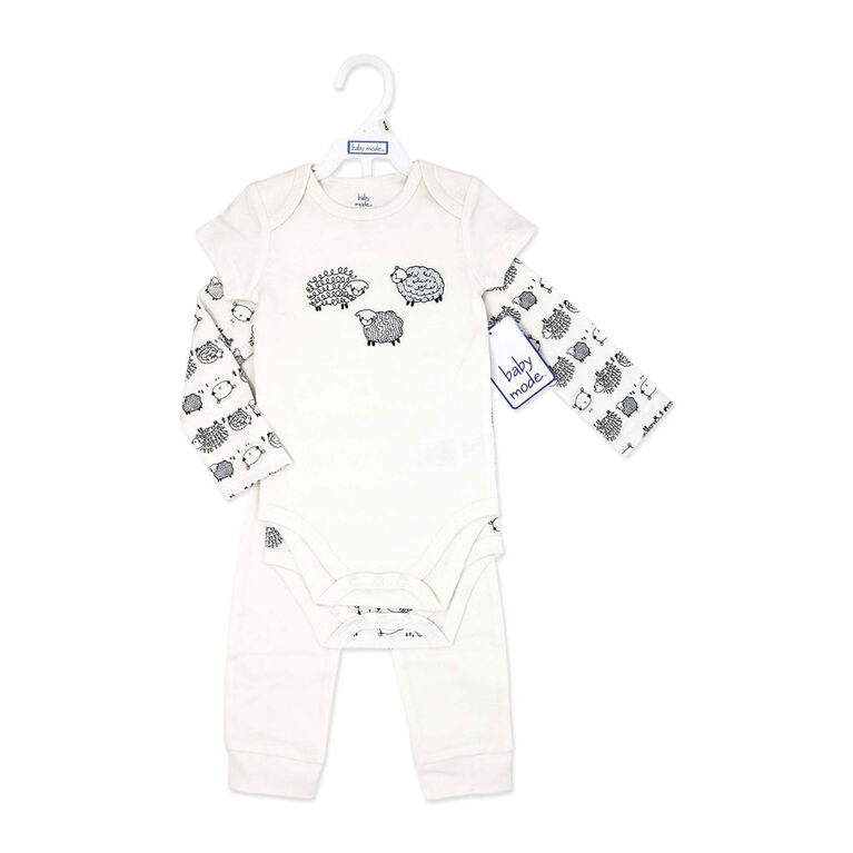 Baby Mode 3 Piece Turn Me Around Set: Ivory Sheep 3-6M