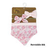 Amor Bebe 3 Piece Muslin Reversible Bib with 2 Headbands Set: Pink Floral