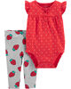 Carter's 2-Piece Strawberry Bodysuit Pant Set - Red/Grey, 6 Months