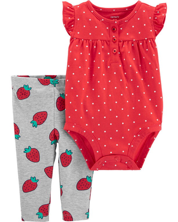 Carter's 2-Piece Strawberry Bodysuit Pant Set - Red/Grey, 6 Months
