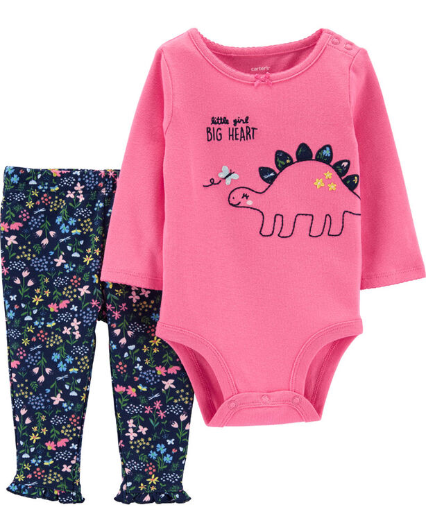 Carter’s 2-Piece Dinosaur Bodysuit Pant Set - Pink, 3 Months