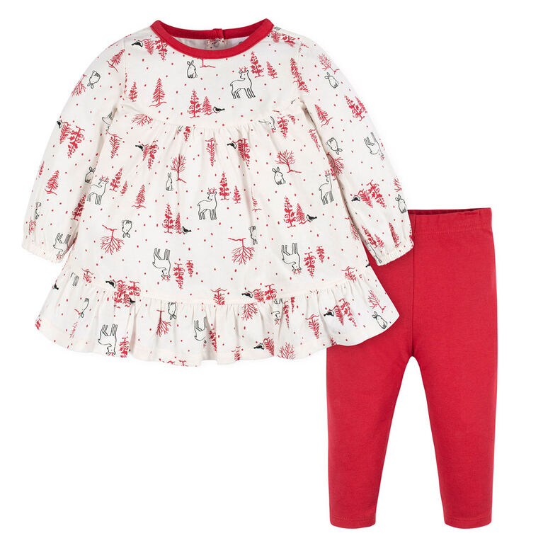 Gerber Childrenswear - 2 Piece Dress + Legging Set - Girl - Winter Scene 0-3 months