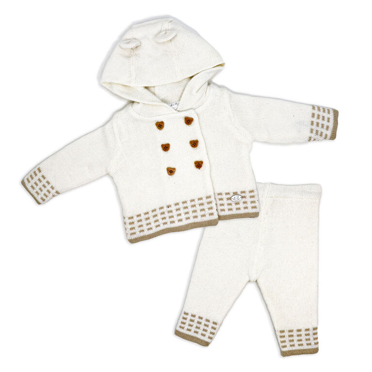 Rock-A-Bye Baby Boutique Cream Knitted 2-Piece Cardgian and Pant Gift Set: 3-6m