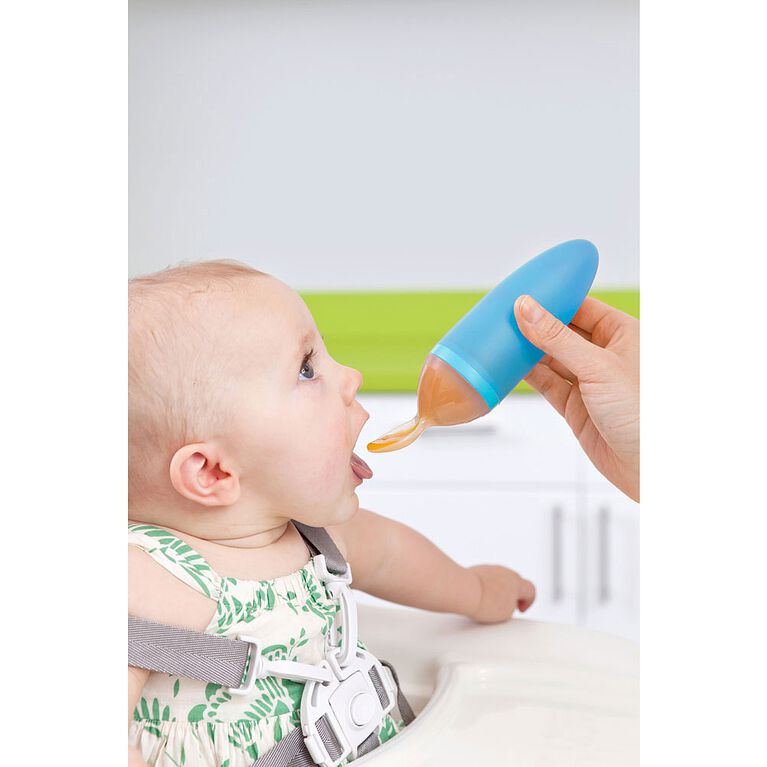 Cuillère doseuse en silicone aliment pour bébé Squirt de Boon - bleu.