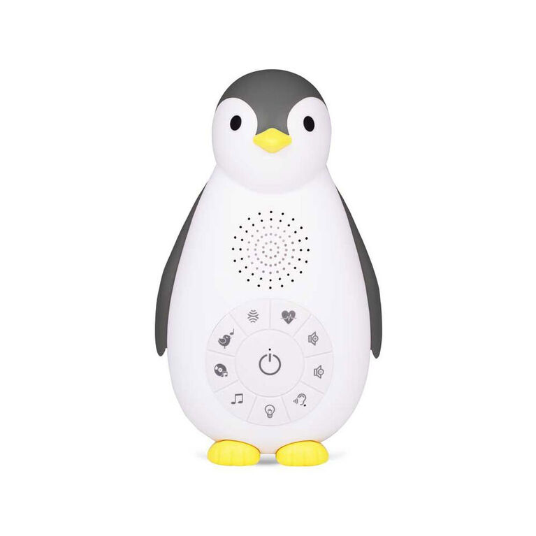 Boîte à musique Zoë le pingouin de Zazu avec enceinte sans fil et veilleuse -gris.