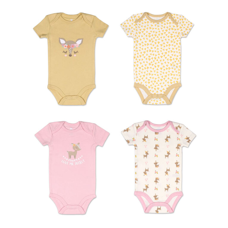 Koala Baby 4 Pack Short Sleeved Bodysuit, Love Me Deerly, 12-18 Months