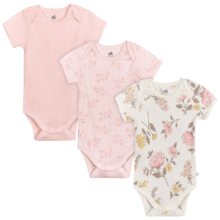 Just Born 3-Pack Baby Vintage Floral Short Sleeve Bodysuits