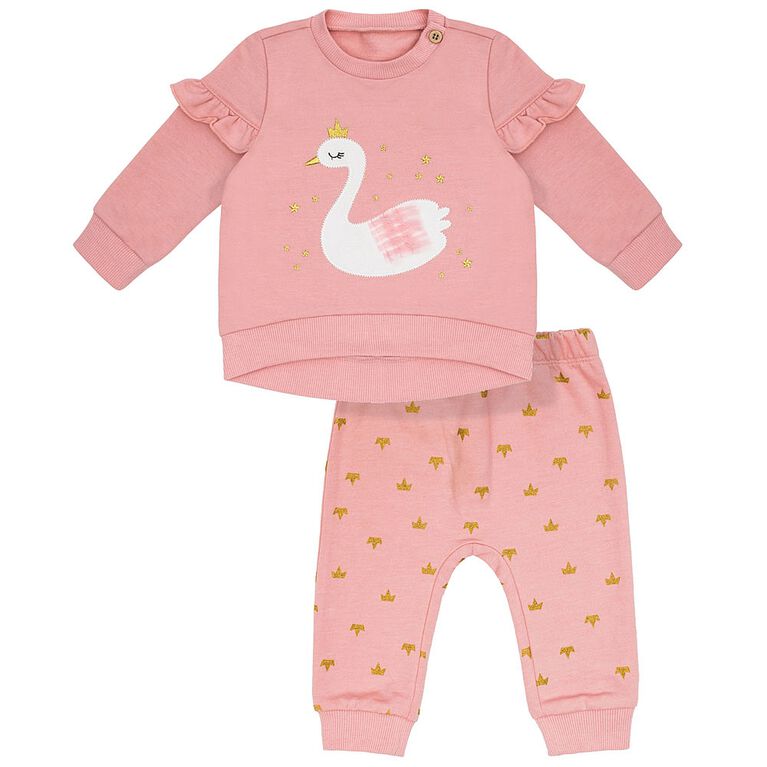 Petit Lem Baby Girls Top & Jogger Set 2pc Swan Lake Pink, 18 Months