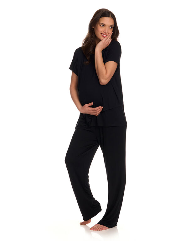 Chloe Rose 2 Piece Maternity & Nursing Pant Set Black XL