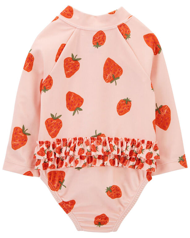 Carter's Strawberry Ruffle 1-Piece Rashguard Swimsuit 12M