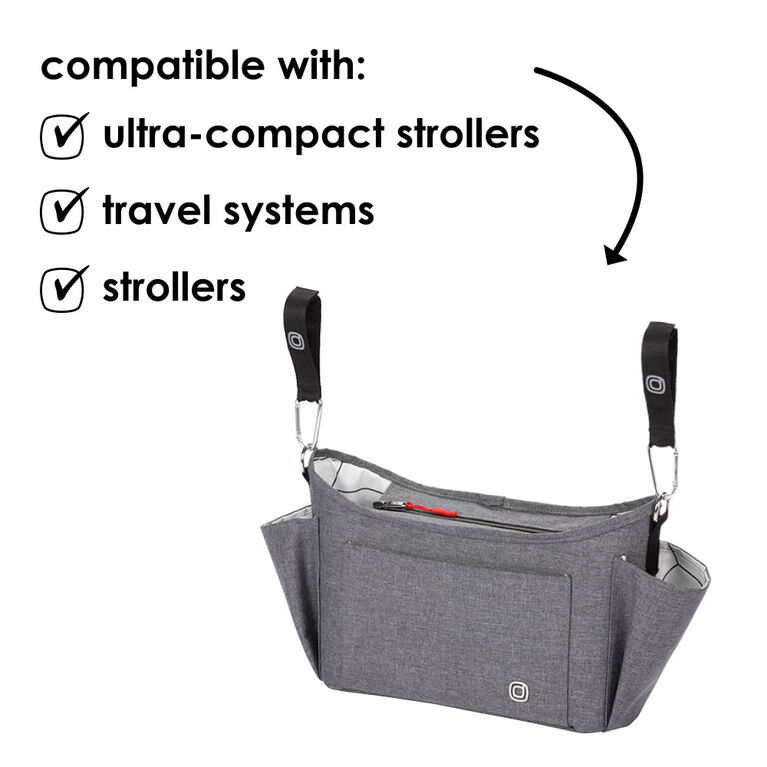 Diono Buggy Buddy XL Universal Stroller Organizer With Cup Holders, Secure Attachment, Zippered Pockets, Safe & Secure, Gray