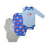 Snugabye Blue Jays 3 Pack Long Sleeve Bodysuits  - Blue, 9-12 Months