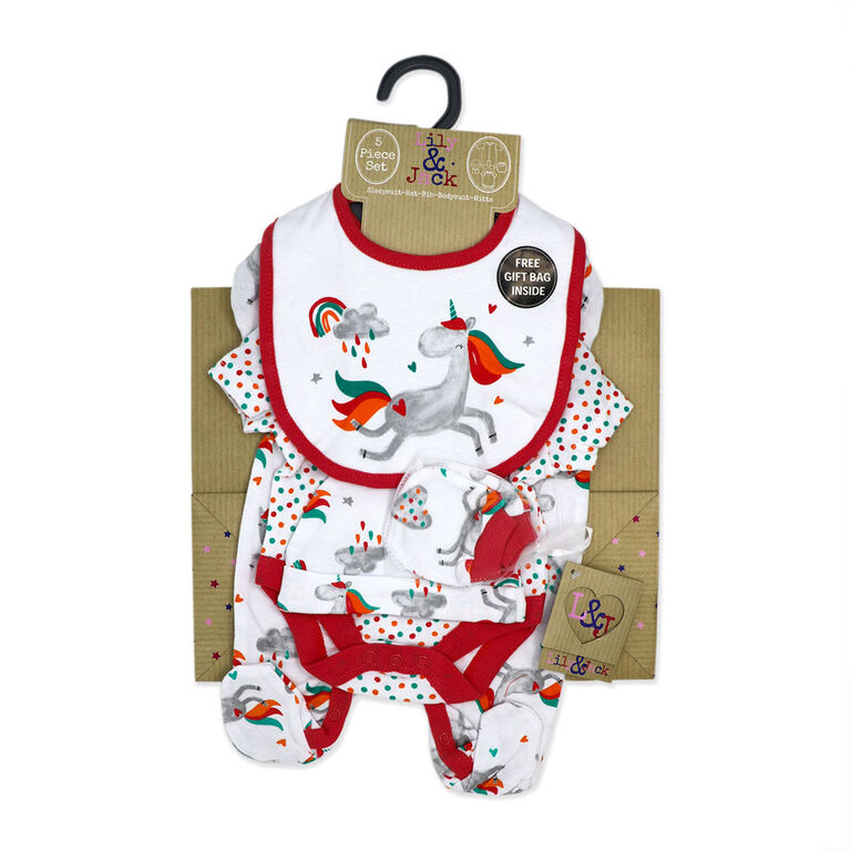 Lily & Jack Ensemble de 5 Pièces : Licorne rouge 0-3M
