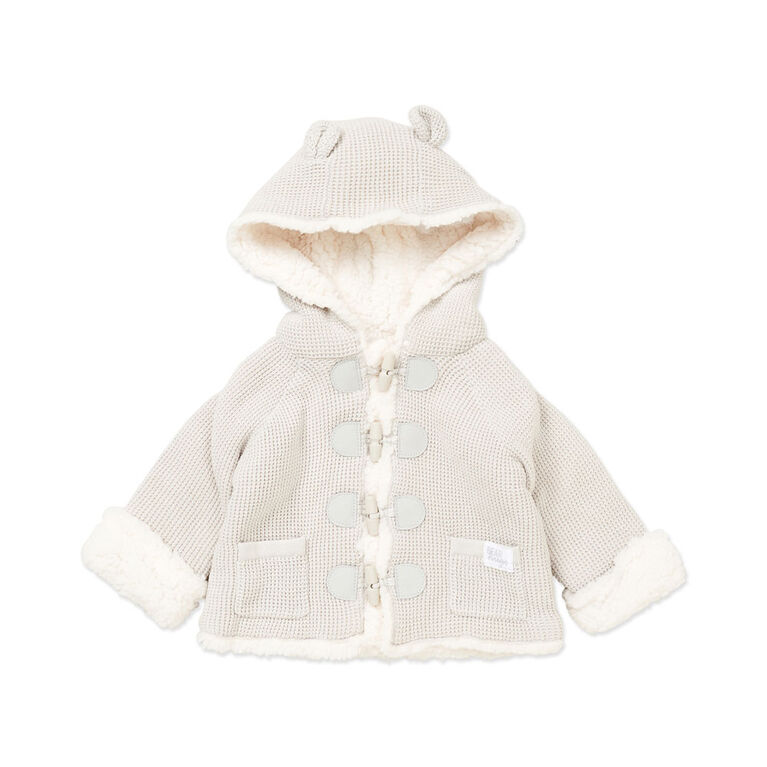 Rock a Bye Baby Cardigan en tricot véritable avec doublure en sherpa : gris, 6-12 mois