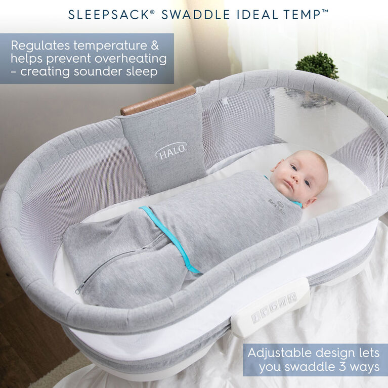 HALO SleepSack Swaddle - Ideal Temp - Heather Gray/Aqua Newborn  0-3 Months