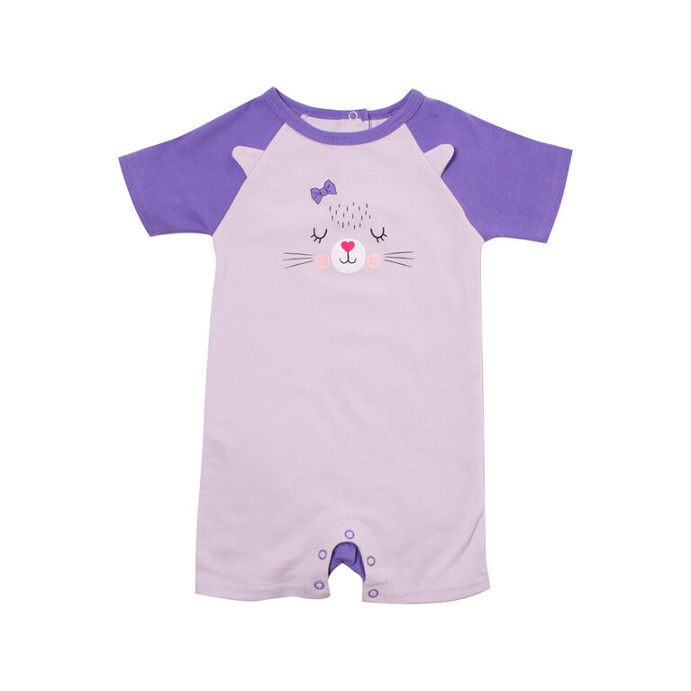 Snugabye Girls Panda Face Romper - Purple Cat 9-12 Months