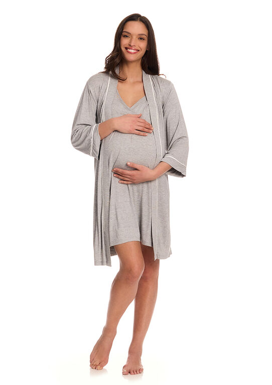 Chloe Rose 2 Piece Maternity & Nursing Robe Set Grey M