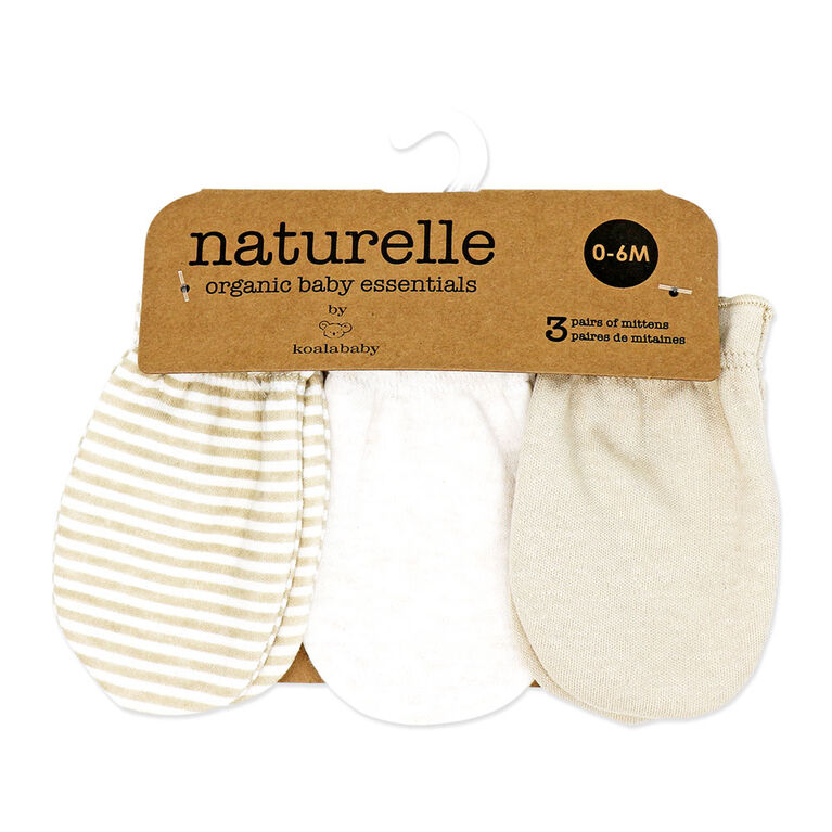 Naturelle 3 Pack Mitts: Beige 0-6M