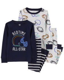 Carter's Four Piece Football 100% Snug Fit Cotton PJs Black