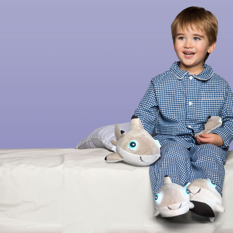 NightBuddies Light-Up Eyes Slippers Plush Shark Beige