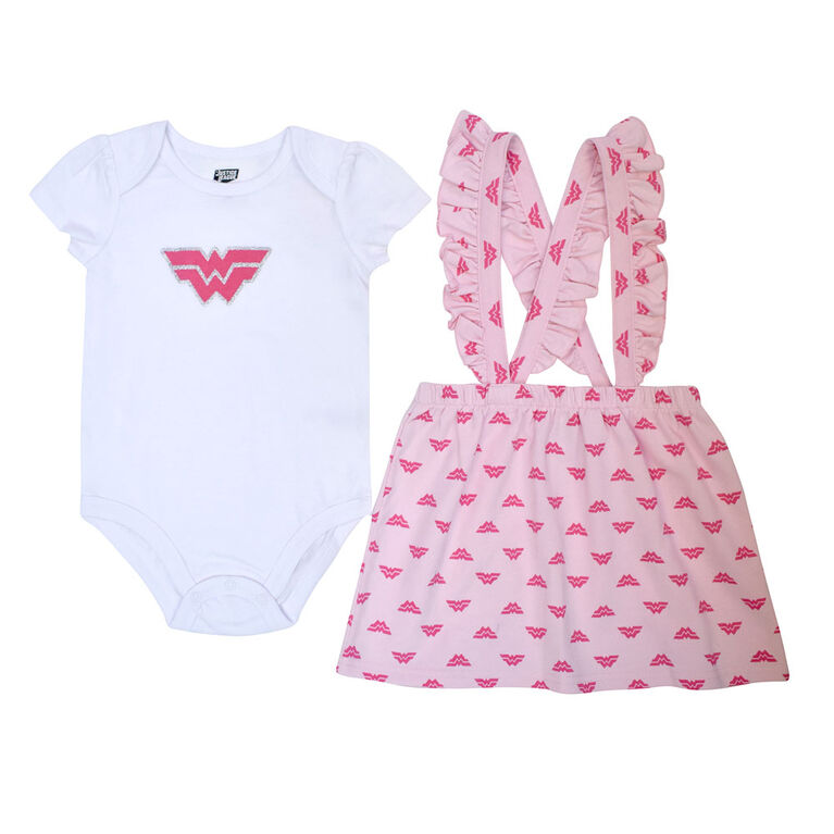 Warner's Wonderwoman Bodysuit and romper set- Pink, 9 Months