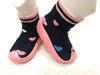 Tickle toes - Pink Sole & Navy Socks with Hearts Skids Proof Shoes  0-6 Months