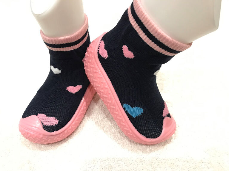 Tickle toes - Rose Sole - Chaussettes Marine avec hearts Skids Proof Shoes 0-6 Mois