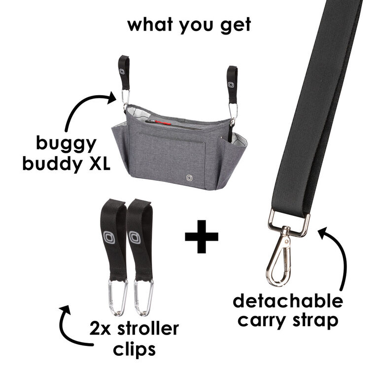 Diono Buggy Buddy XL Universal Stroller Organizer With Cup Holders, Secure Attachment, Zippered Pockets, Safe & Secure, Gray