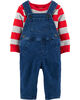 Carter's 2-Piece Striped Tee & Overall Set - Red/Grey/Blue, 9 Months